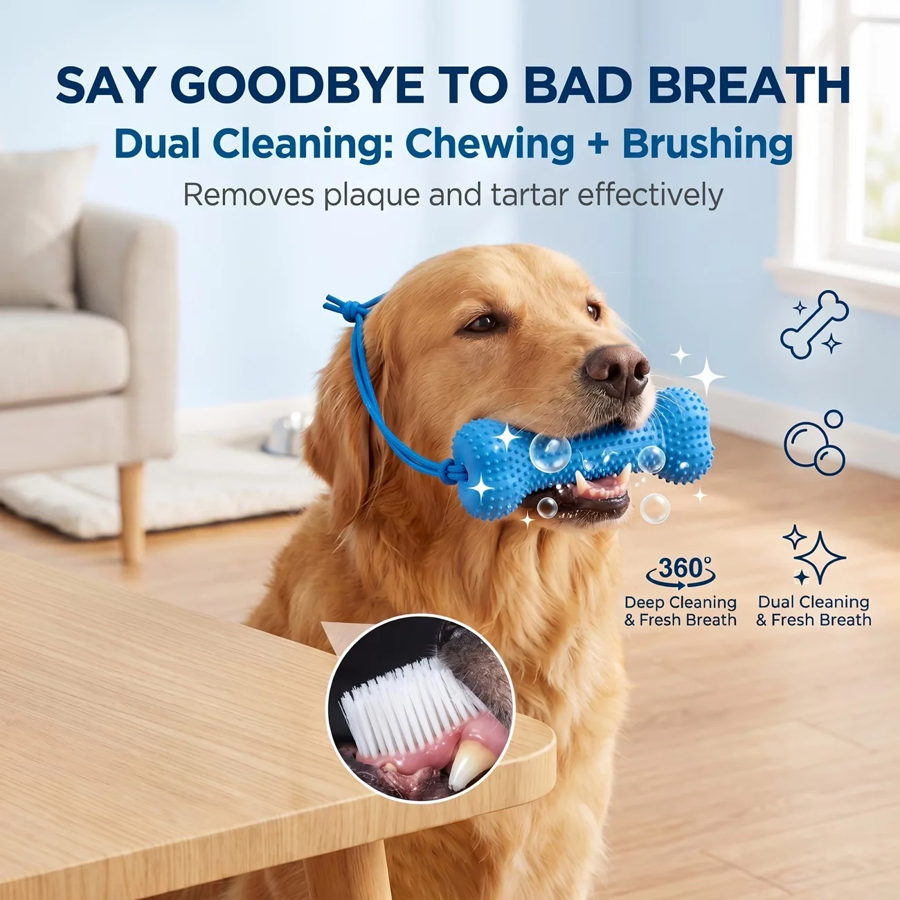 Teeth Cleaning Dog Chew Bone - Juguete reutilizable para perros, con forma